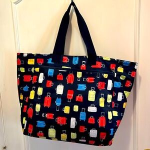 Large multicolor tote travel bag with luggage theme